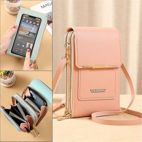 18 cm Dam Touch Screen Crossbody Väska PU Läder Telefon Plånbok Kortfack Multi-Ficka Axelväskor Handväskor Green