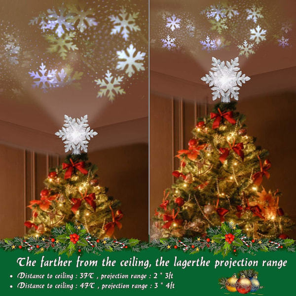 Christmas Tree Topper Lights, Led Light Up Lighted Snowflake Christmas Top Topper Projecter Med Projeksjon For Innendørs Utendørs Juletre Dekor Des.