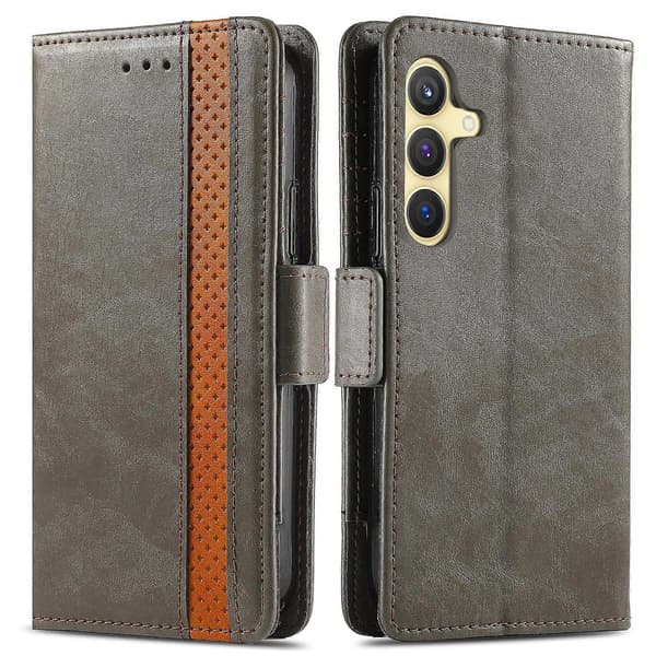 Telefonfodral för Samsung Galaxy S25+(Plus), Läderplånbok med Ställ Grey