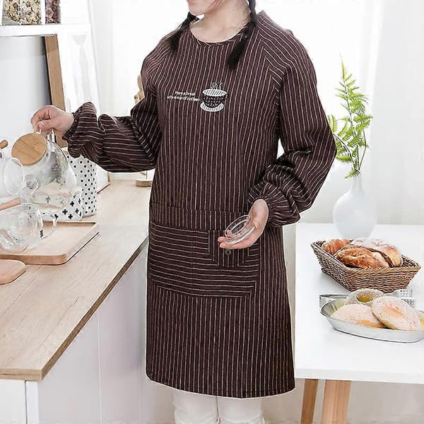 Langermet Forkle Hudvennlig med Lommer Polyester Bomull Dame Arbeidsklær Forklær for Matlaging Light Grey