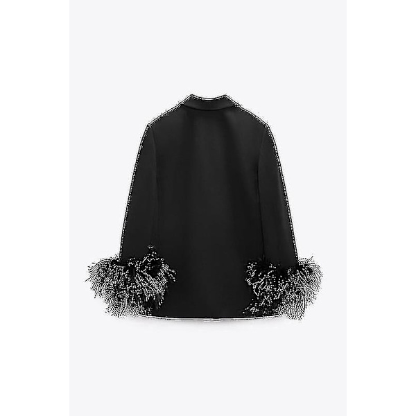 Langermet blazer for kvinner med åpen front til uformelt arbeid kontorjakke black M