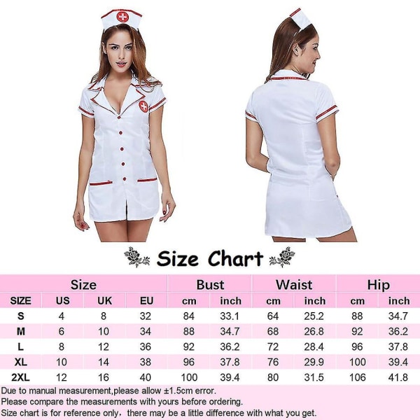 Kvinners undertøy sykepleieruniform cosplay sexy sykepleierundertøy sett frekk kostyme V-hals med hodeplagg kvinners pyjamas A 2XL