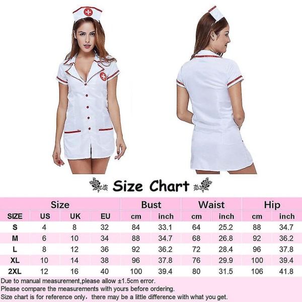 Kvinnors underkläder sjuksköterska uniform cosplay sexig sjuksköterska underkläder set stygg kostym V-ringning med huvudbonad dam pyjamas A 2XL