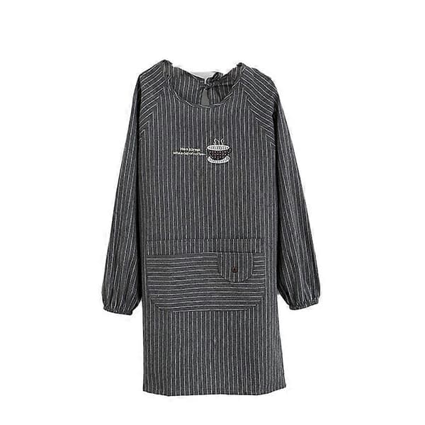 Långärmat Förkläde Hudvänligt med Fickor Polyester Bomull Dam Arbetskläder Förkläden för Matlagning Light Grey