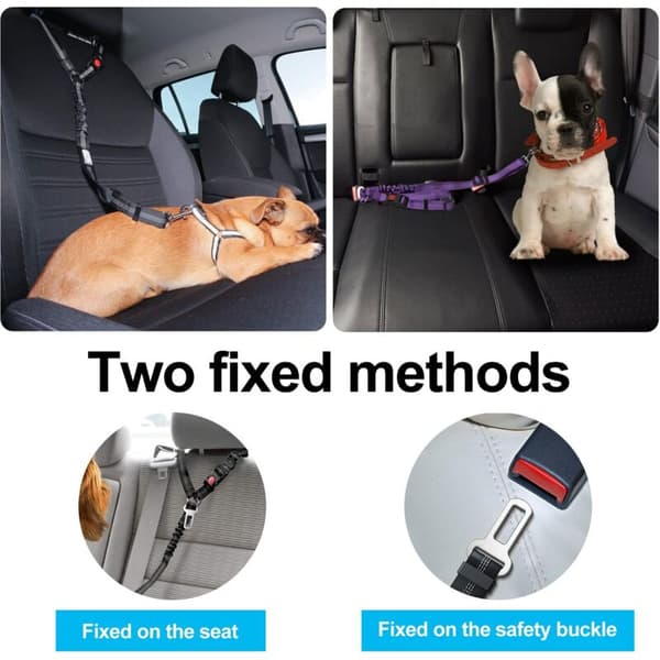 2-delt justerbar hundesele til bil, elastisk anti-vibrationspude hundesele egnet til biler (sort + grå) 0.36 kg
