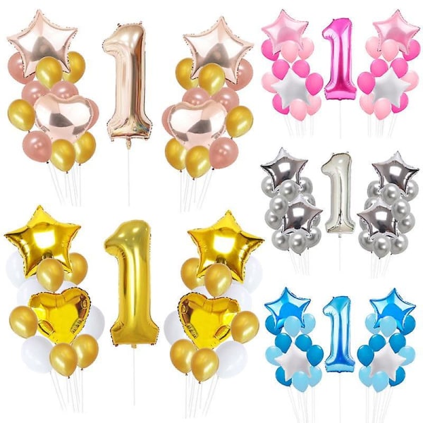Fest födelsedag firande ballonger dekorationer 40-tums ettåriga barn Silver
