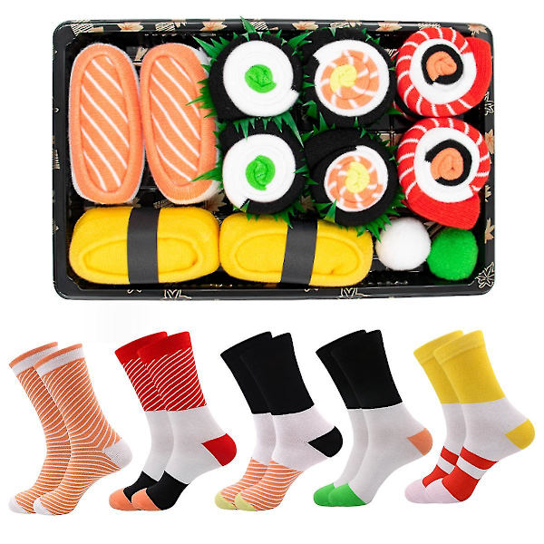 5 par Sushi Strumpor Mid Calf Strumpor Bomull Julstrumpor - Par Casual Strumpor Julklappsbox Set LLWL