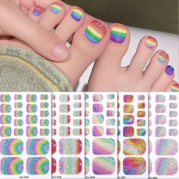 Regnbuegradient tåneglklistremerker selvklebende vannavstøtende glitrende style 6
