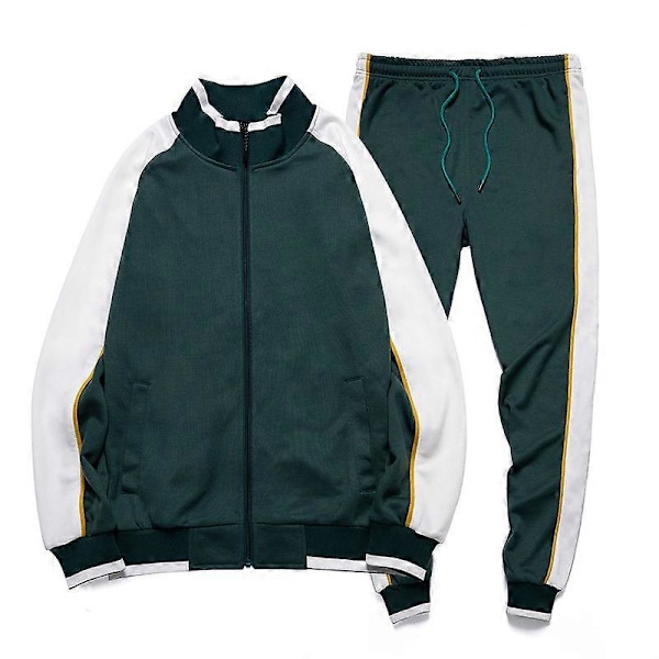 Männs Aktivkläder Hel Dragkedja Varm Träningsoverall Sportset Casual Sweat Suit Green M