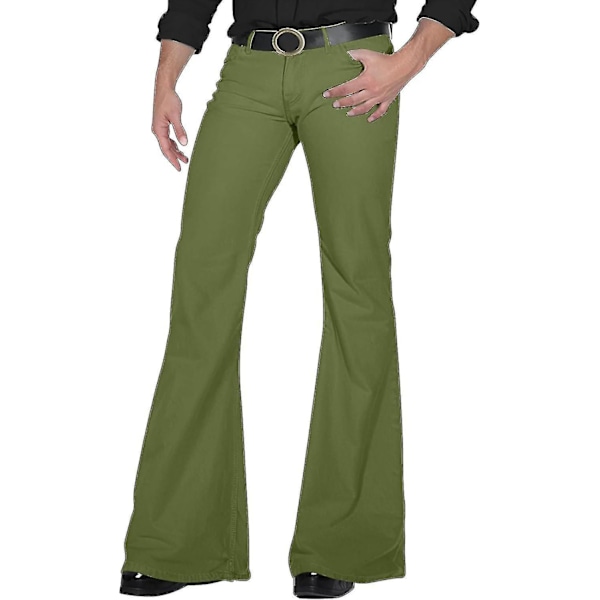 70'er Disco Bukser til Mænd Herre Bell Bottom Jeans Bukser 60'er 70'er Bell Bottoms Vintage Denim Bukser Jeans til Mænd A002-army Green Medium