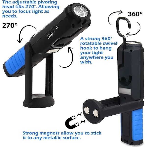 Inspeksjonslampe Oppladbar Led-lampe, Oppladbar Led-arbeidslampe med magnetiske LED-lykter Lampe Inspeksjonslampe Arbeidslampe