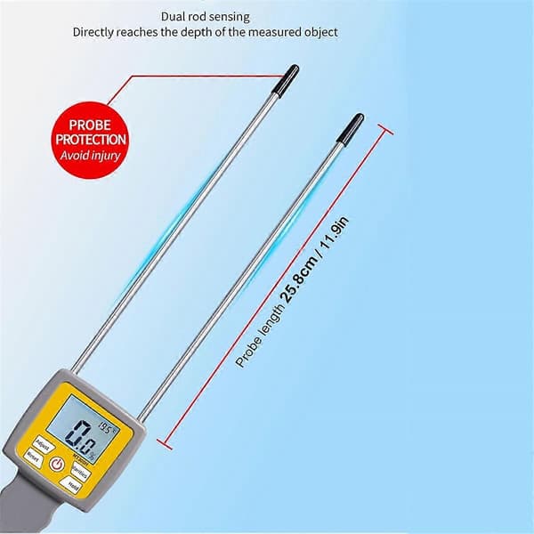 Høfugtighedstester, med sonde og baggrundsbelyst LCD-display til hø, fodergræs, lucerne og andet hø