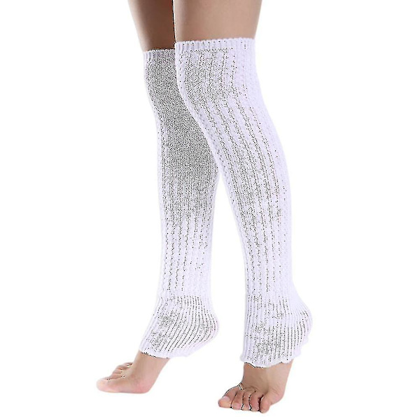 Juniors Fasjonable Ribbed Leg Warmers Winter Warm Soft Ruffles Leg Warmers White