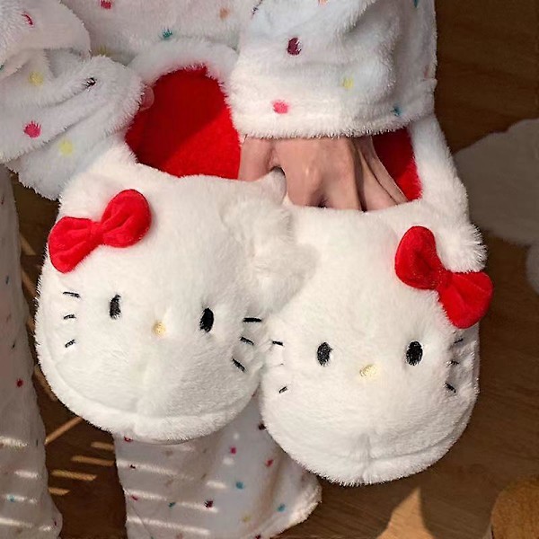 Sanrio Hello Kitty Plysko Slippers Anime Sød Student Bomuldssko Værelses Dekoration Badeværelses Tilbehør Y2K Bomuldssko Kawaii Gave Beige 36-37