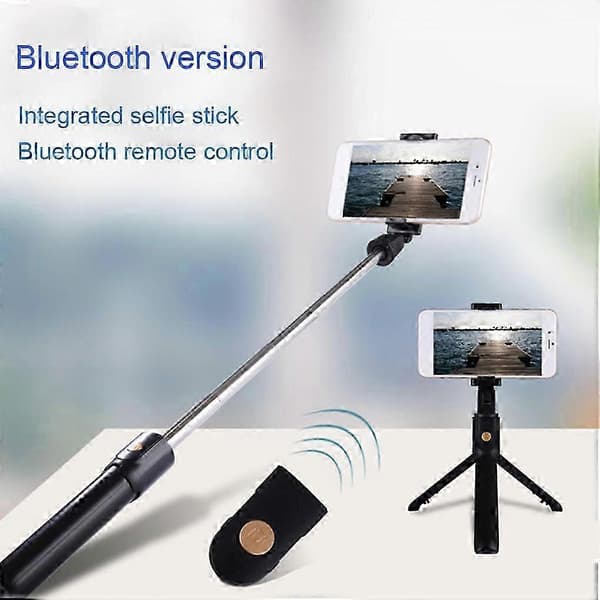 Trådløs Bluetooth Selfie Stick Stativ med Telefonholder, Sort