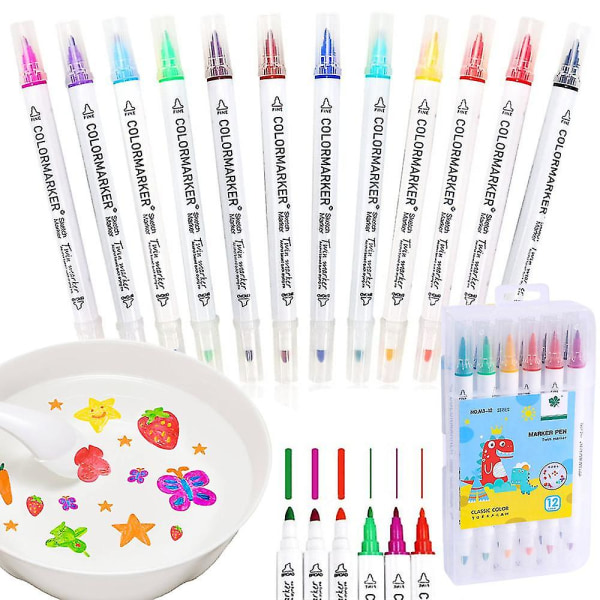 Toddler lasten maaginen vesimaalauskynä 12 väriä kaksipäinen Magic Water kelluva merkkikynä Doodle kynät