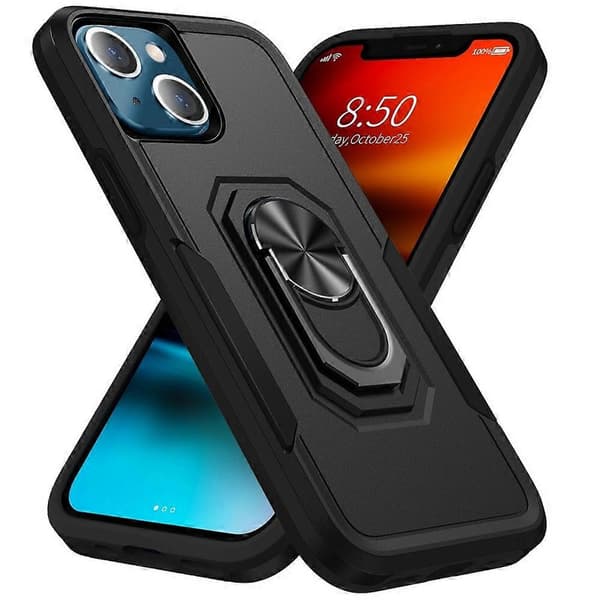 For iPhone 14 Plus Ring Stativ Kraftig Støtsikkert Telefondeksel Black