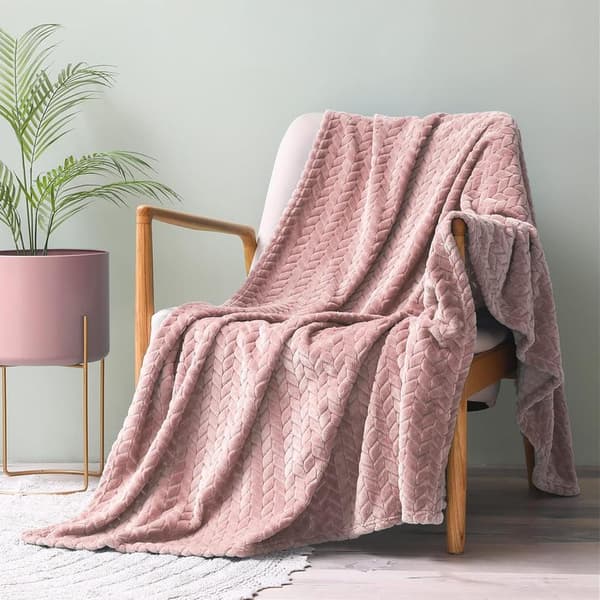 Flanellæstæppe, 127x178 CM sofakast, blødt jacquardvævet bladmonsteret tæppe til sofa, rosa tæppe yx