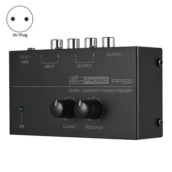 PP500 Ultrakompakt Phono Forforsterker Pre Amp Forforsterker EU-plugg Svart