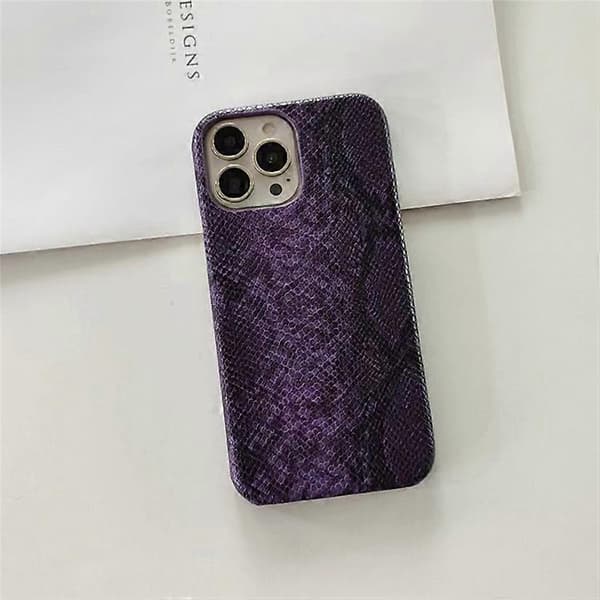 Kompatibel med iPhone 15 Pro-fodral PC+PU-läder Ormstruktur Anti-fall Telefonfodral Purple