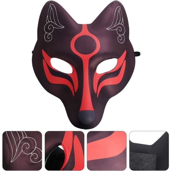 Fox Masks Japanilaiset Kabuki Kitsune Maskit Aikuisten Naamiaiset Juhlat Mustat Maskit Cosplay Puku Rekvisiitta Kimono Juhla Ball Prom Pros B