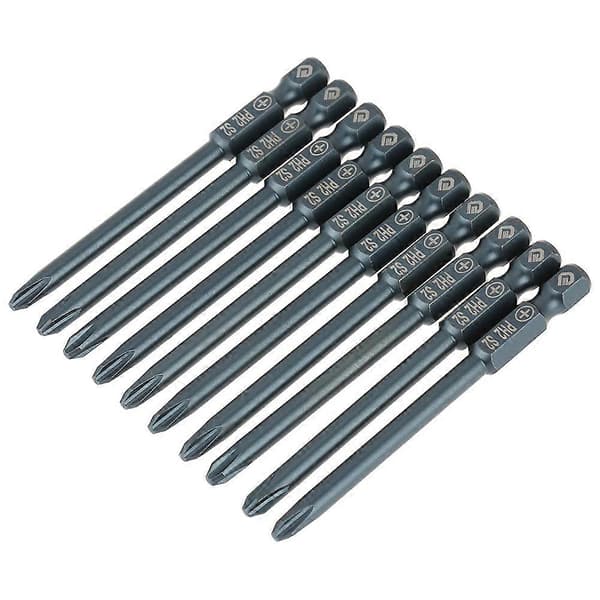 10 stk S2 stål krysshode PH2 skrutrekkerbitssett 1/4 tomme sekskantskaft 75 mm