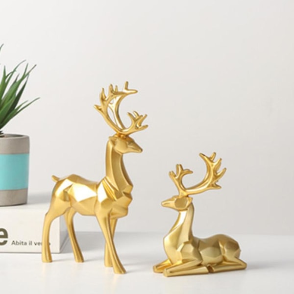 2st/ set Rådjursfigur Aktiva poser Origami Design Resin Julren par Skulptur för skrivbordet Golden