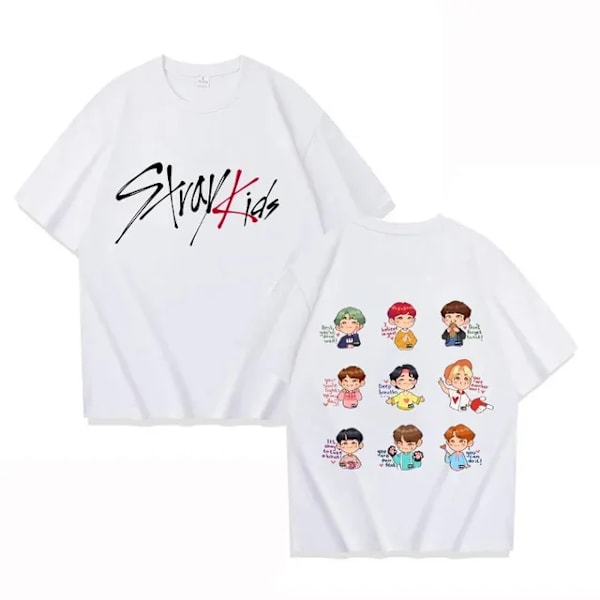 K-POP Stray Kids T-shirt för män och kvinnor, tryckt i högkvalitativ bomull, kortärmad t-shirt, oversized t-shirt, toppar, kläder 2 2 XXL
