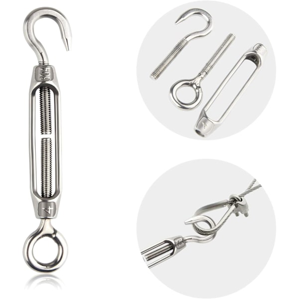 10 kpl Turnbuckle-vaijerin kiristintä 304 koukku ja silmä säädettävä Turnbuckle M4 ruostumattomasta teräksestä valmistettu kiristinsarja Raskaaseen käyttöön
