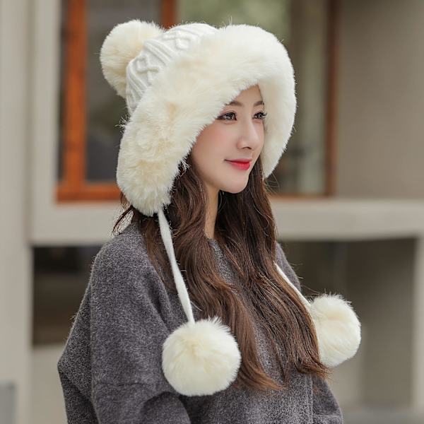 Dam vinter Peruvian öronbeklädnad Beanie Hat Öronklaffar Sherpa Skidmössa Stickad Fleecefodrad 3 Pom A3-m1399-naibai One Size