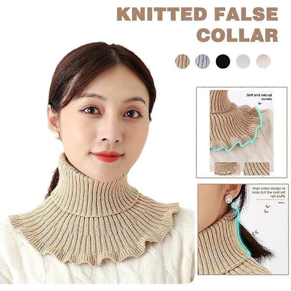 1 st Kvinnors Mock Neck Ribbad Stickad Falsk Krage Rynkor Wrap Solid Halsduk Vinter Varm Halsduk Elastisk Hals Ärm