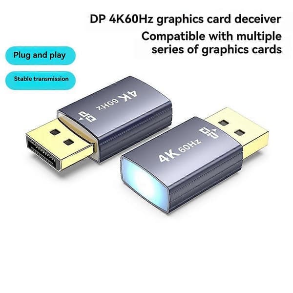 4K DP Dummy Plug Display Emulator Displayport Virtuel Skærm Hovedløs Ghost Display EDID Emulator Virtuel Skærm Black