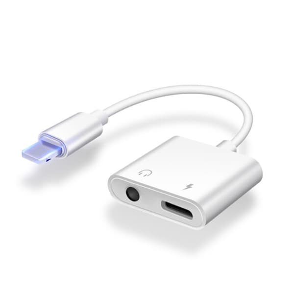 Apple 8 dobbelt adapter lightning plus 3,5 mm transmissionskabel opladning