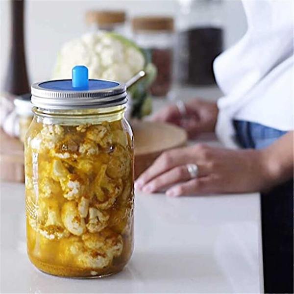 5 stk. Mason Fermenter Cap Pickle Waterless Airlock Fermentering Låg Brede Mundrør Til Krukke Silikone Inkluderet Metalringe