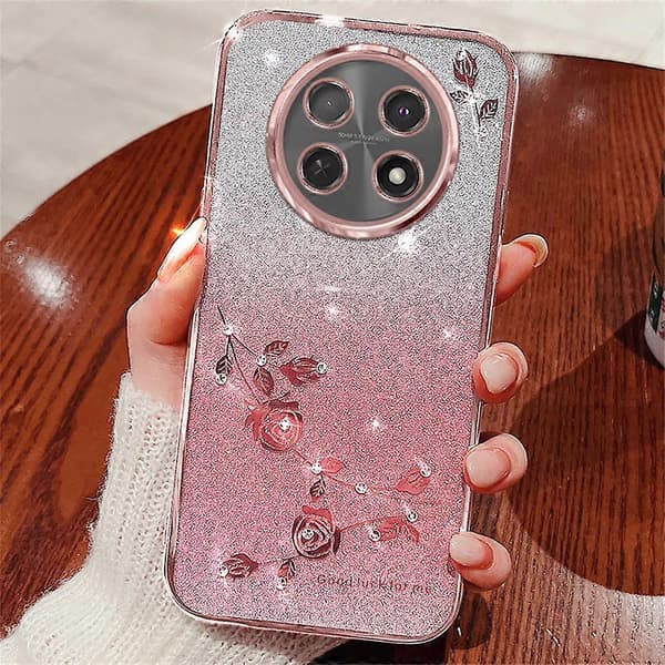 Blommönstrat TPU Gradient Mobilskal För Honor Magic7 Lite 5G/ X9c 5G, med Snoddar Rose Gold