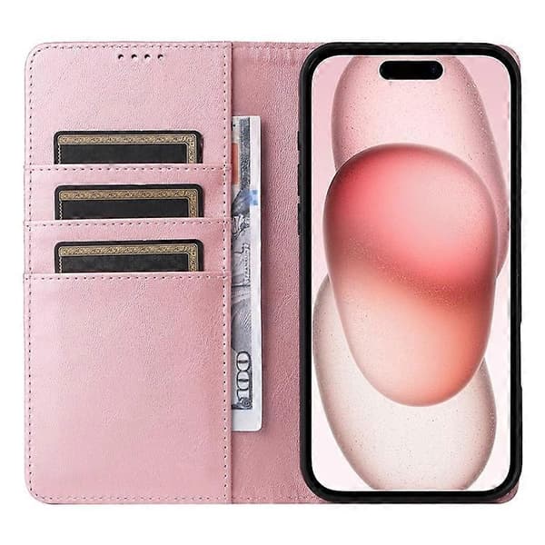 Kompatibel med iPhone 15 Plus / 14 Plus Fodral RFID PU Läder Plånboksstativskydd Pink