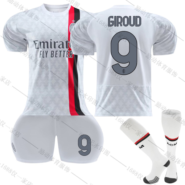 23/24 Nya Säsongen Bortatröja Associazione Calcio Milan FC GIROUD Nr. 9 Barn Tröjpaket Barn-28