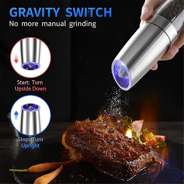 Gravity sähköinen suola- ja set, säädettävä karkeus, mylly, akkukäyttöinen Silver