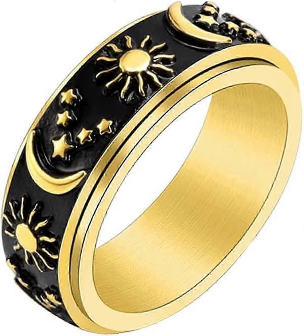 Spinnerring i rustfritt stål for angst Fidget-ringer for å lindre stress Angstring Sol Måne Stjerner Forlovelsesring Størrelse 6-12