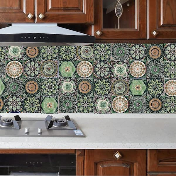 24 pcs Tile Decals 10x10 cm Mandala Style Tile Stickers Peel and Stick Tile Decor Removable Self-Adhesive Square Wall Decals, Tile Wallpaper