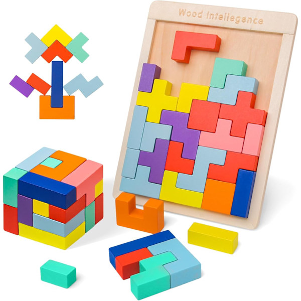 Montessori-leksaker för barn 3 4 5 6 år, transparent hjärngåta pussel leksak intelligens färgglada block, geometrisk pedagogiskt spel present till barn Wooden puzzle
