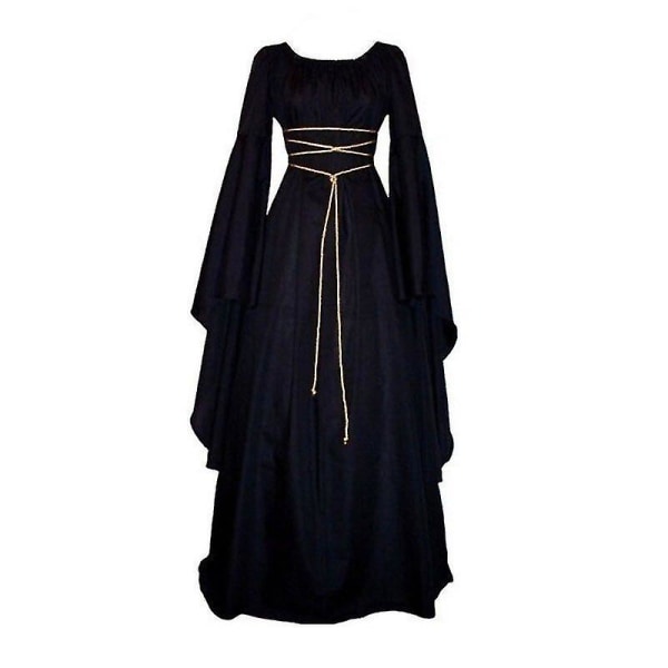Kvinnor Halloween Renaissance Medeltida Maxiklänning Gotisk Cosplay Kostym Black XL