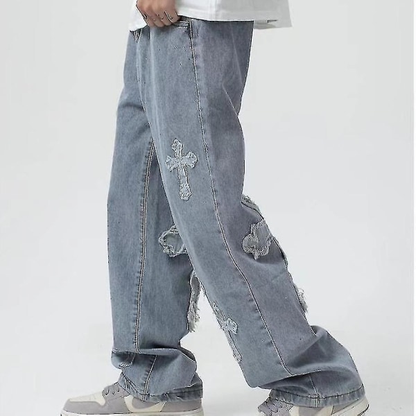 V-hanver Mænd Streetwear Baggy Jeans Bukser Cross Hip Hop Herre Løse jeans Bukser Kvinder Oversized Boyfriend Jeans Denim Jeans M