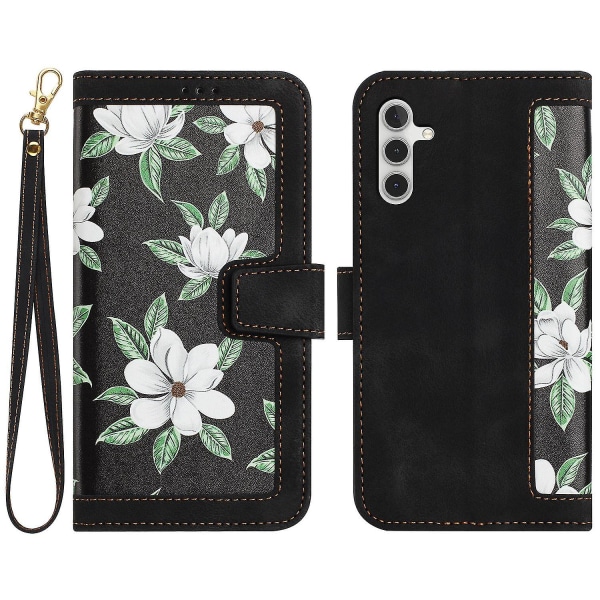 För Samsung Galaxy A55 5g Telefon Läderfodral Case med blommönster Black