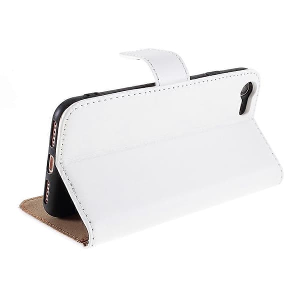 Stativfunktion Äkta Läder Plånboksfodral med Säker Magnetisk Stängning för iPhone 8/7/SE (2020) White White