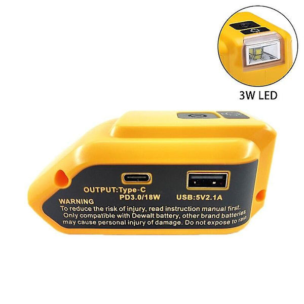 1/2 stk erstatning Dcb090 Strømkilde til Dewalt 20v Max 18v batteriadapter med usb og type c led arbejdslys A902