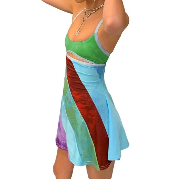 Vintage Cami Kjole Til Kvinner Retro Bodycon Minikjoler Mote Fargerik Stripete Trykk Tilpasset Stropp Kjole Fi Green S