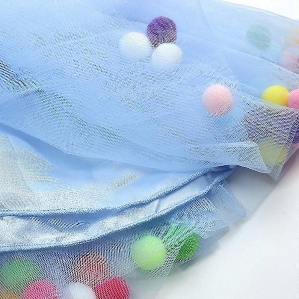 Piges Tutu Skørt med Pomponer - Lagdelt Tulle Prinsesse Skørt Blue 12-24 M