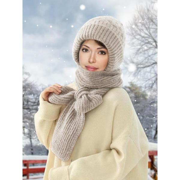 Beaniehatt med Integrerat Öron- och Vindskydd, Elastisk Stickad Tjock Varm Sammansatt Vinter Khaki