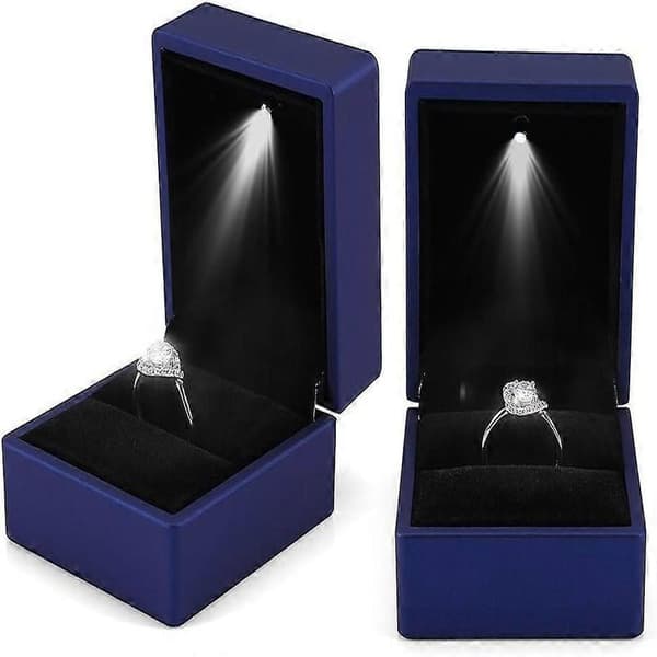 Elegant Ring Box with LED Lighting Jewelry Box Storage Box (Blue)